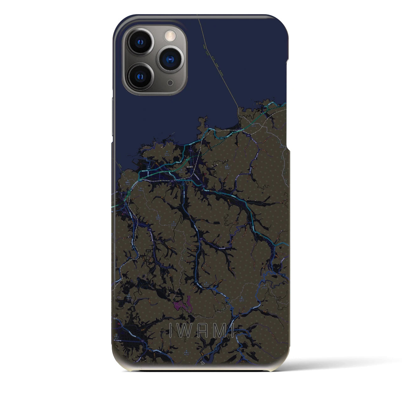 【岩美】地図柄iPhoneケース（バックカバータイプ・ブラック）iPhone 11 Pro Max 用