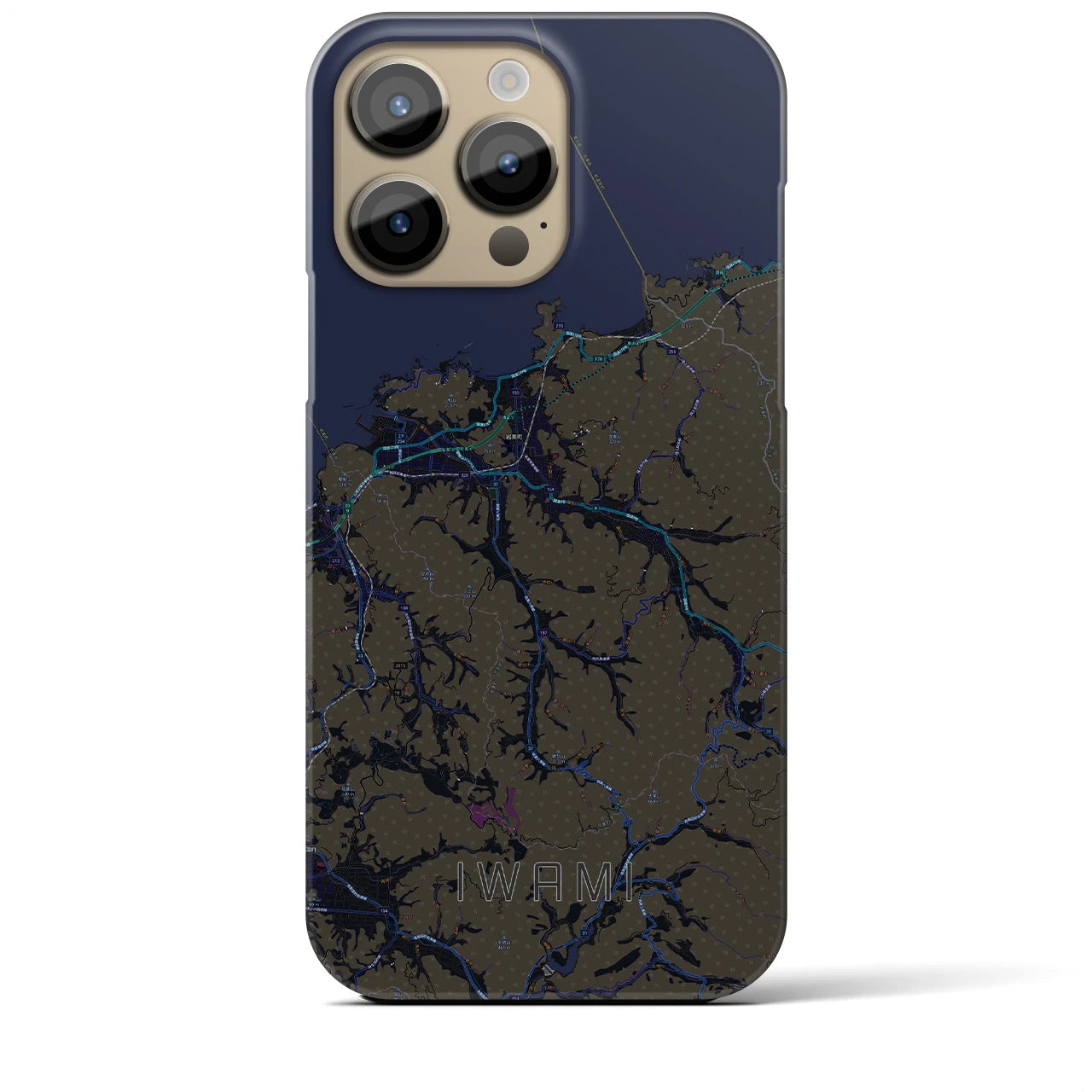 【岩美】地図柄iPhoneケース（バックカバータイプ・ブラック）iPhone 14 Pro Max 用