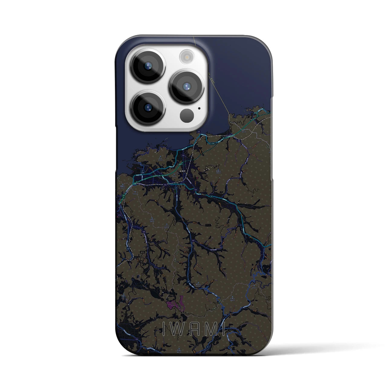 【岩美】地図柄iPhoneケース（バックカバータイプ・ブラック）iPhone 14 Pro 用