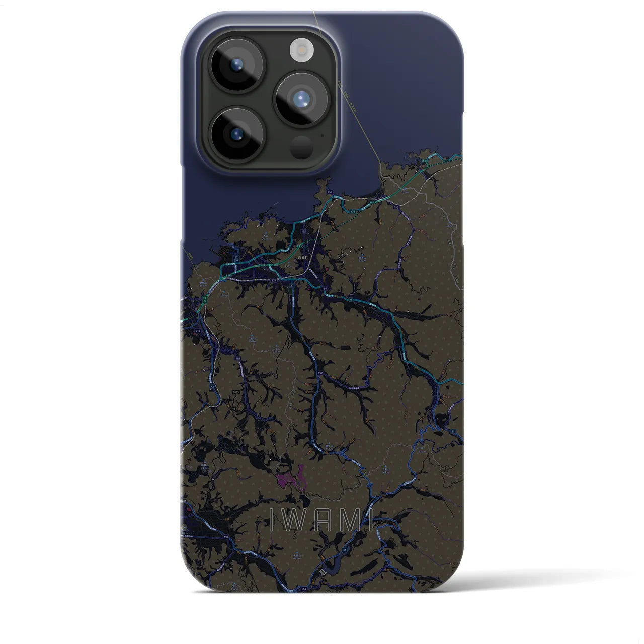 【岩美】地図柄iPhoneケース（バックカバータイプ・ブラック）iPhone 15 Pro Max 用