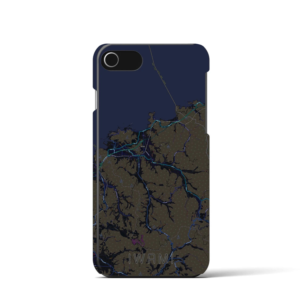 【岩美】地図柄iPhoneケース（バックカバータイプ・ブラック）iPhone SE（第3 / 第2世代） / 8 / 7 / 6s / 6 用