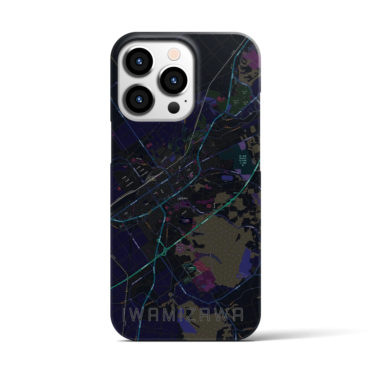 【岩見沢】地図柄iPhoneケース（バックカバータイプ・ブラック）iPhone 13 Pro 用