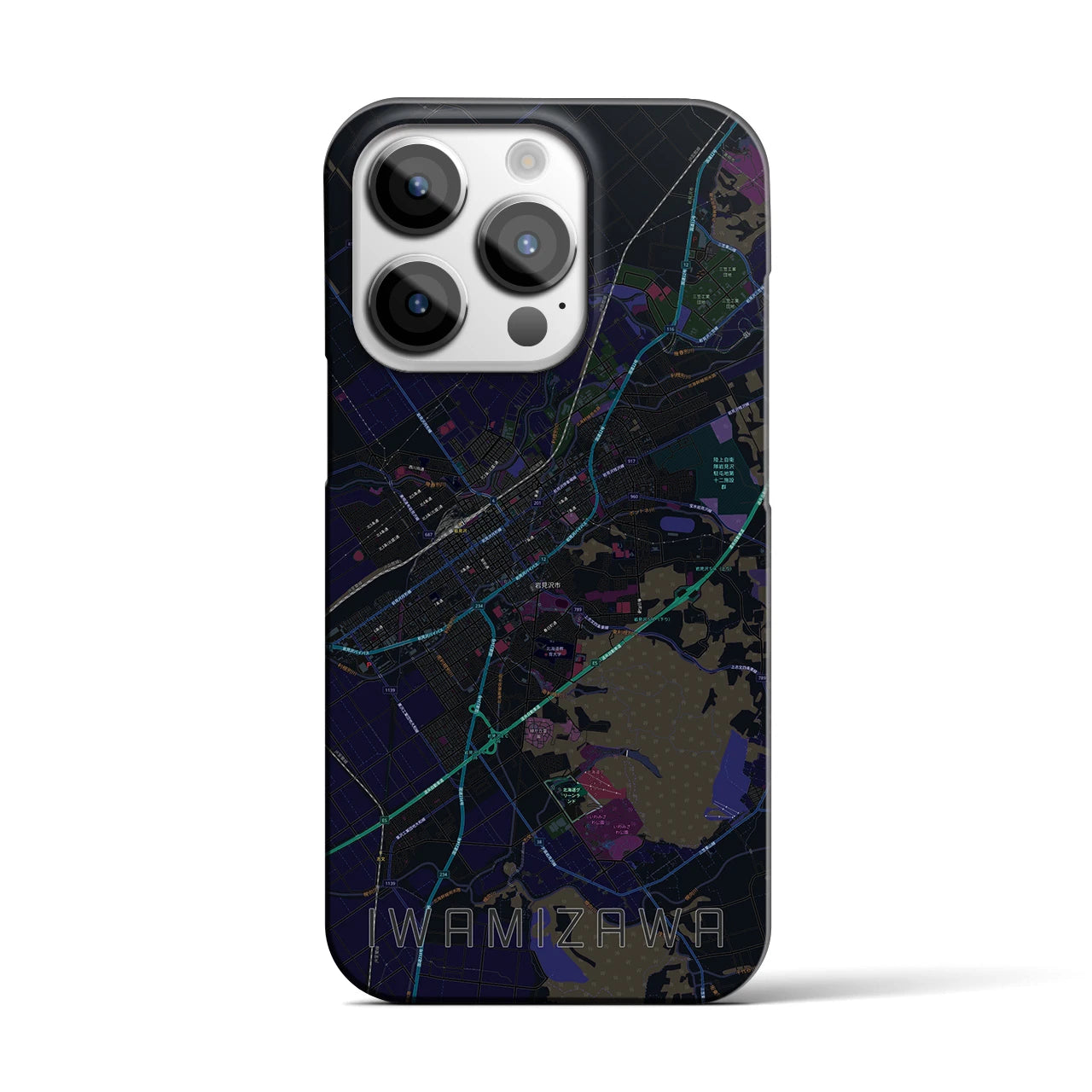 【岩見沢】地図柄iPhoneケース（バックカバータイプ・ブラック）iPhone 14 Pro 用