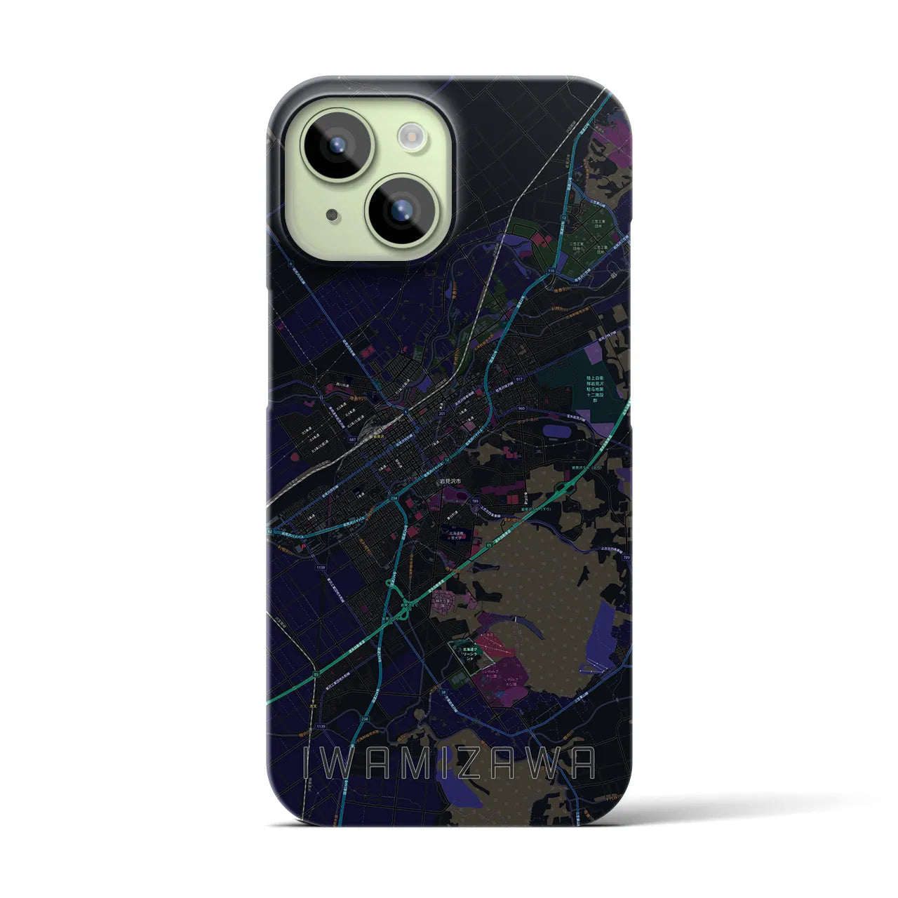 【岩見沢】地図柄iPhoneケース（バックカバータイプ・ブラック）iPhone 15 用