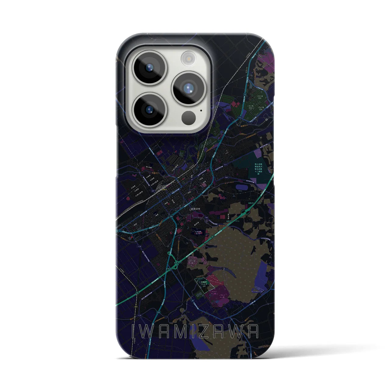 【岩見沢】地図柄iPhoneケース（バックカバータイプ・ブラック）iPhone 15 Pro 用