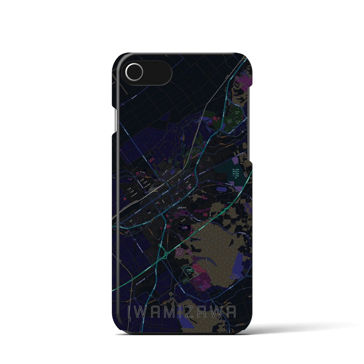 【岩見沢】地図柄iPhoneケース（バックカバータイプ・ブラック）iPhone SE（第3 / 第2世代） / 8 / 7 / 6s / 6 用