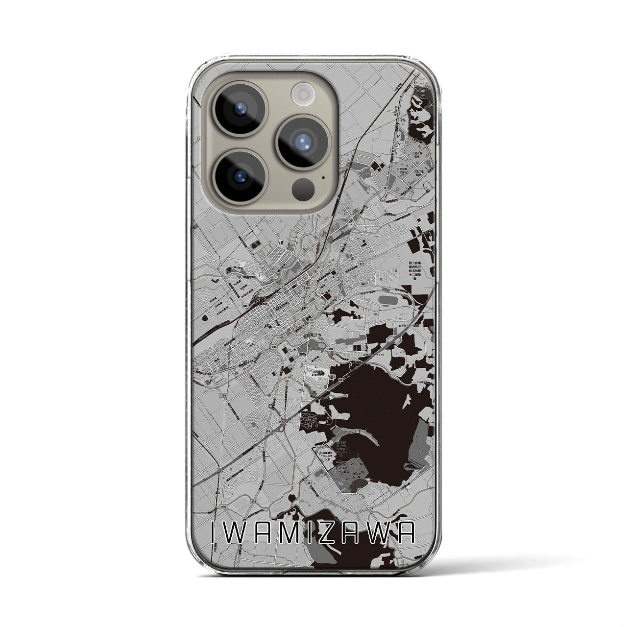 【岩見沢】地図柄iPhoneケース（クリアタイプ・モノトーン）iPhone 15 Pro 用