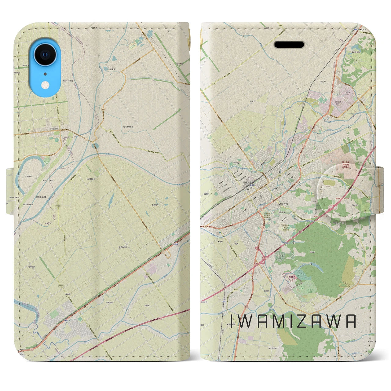 【岩見沢】地図柄iPhoneケース（手帳両面タイプ・ナチュラル）iPhone XR 用