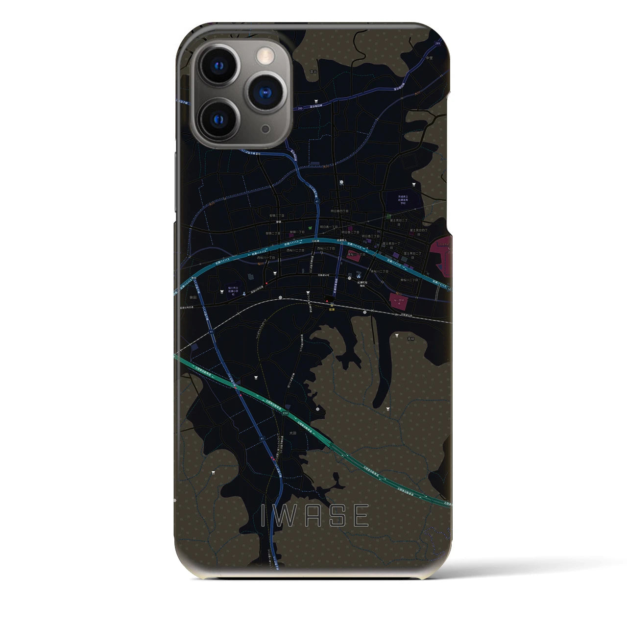 【岩瀬】地図柄iPhoneケース（バックカバータイプ・ブラック）iPhone 11 Pro Max 用