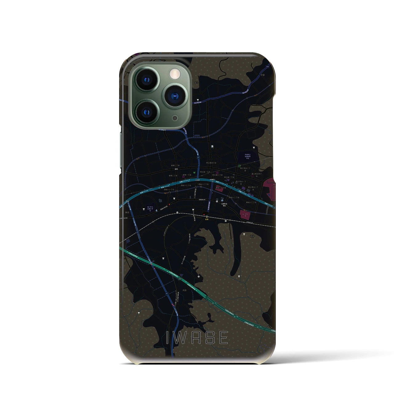 【岩瀬】地図柄iPhoneケース（バックカバータイプ・ブラック）iPhone 11 Pro 用