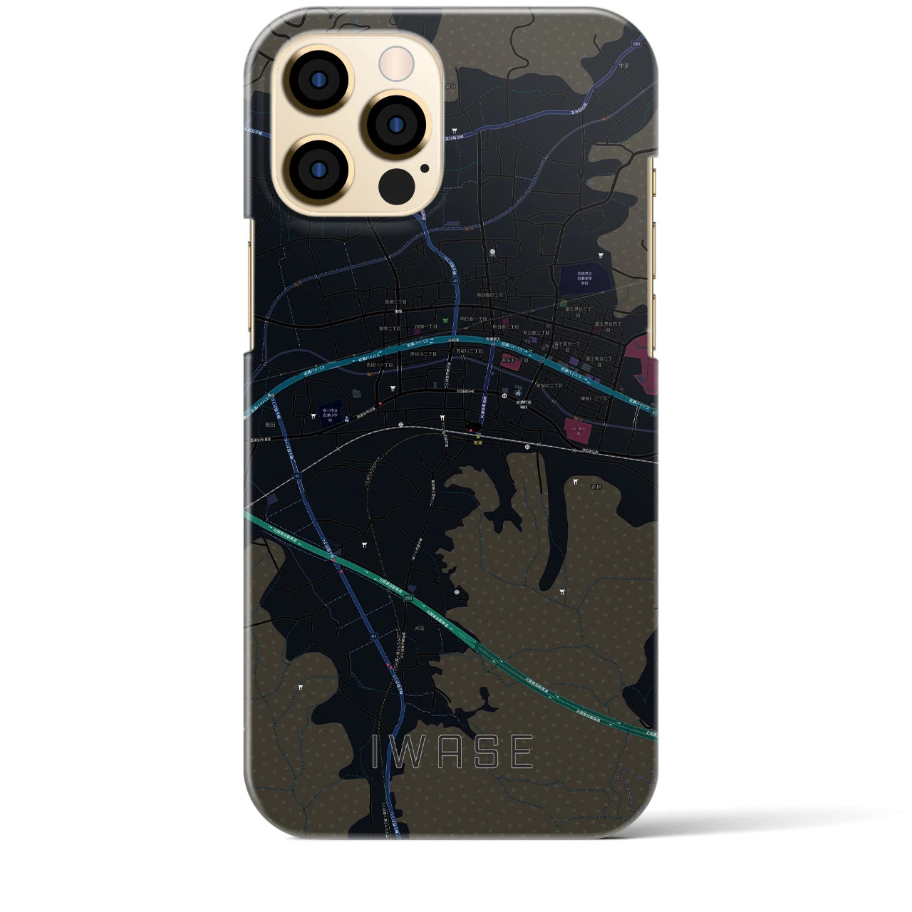 【岩瀬】地図柄iPhoneケース（バックカバータイプ・ブラック）iPhone 12 Pro Max 用