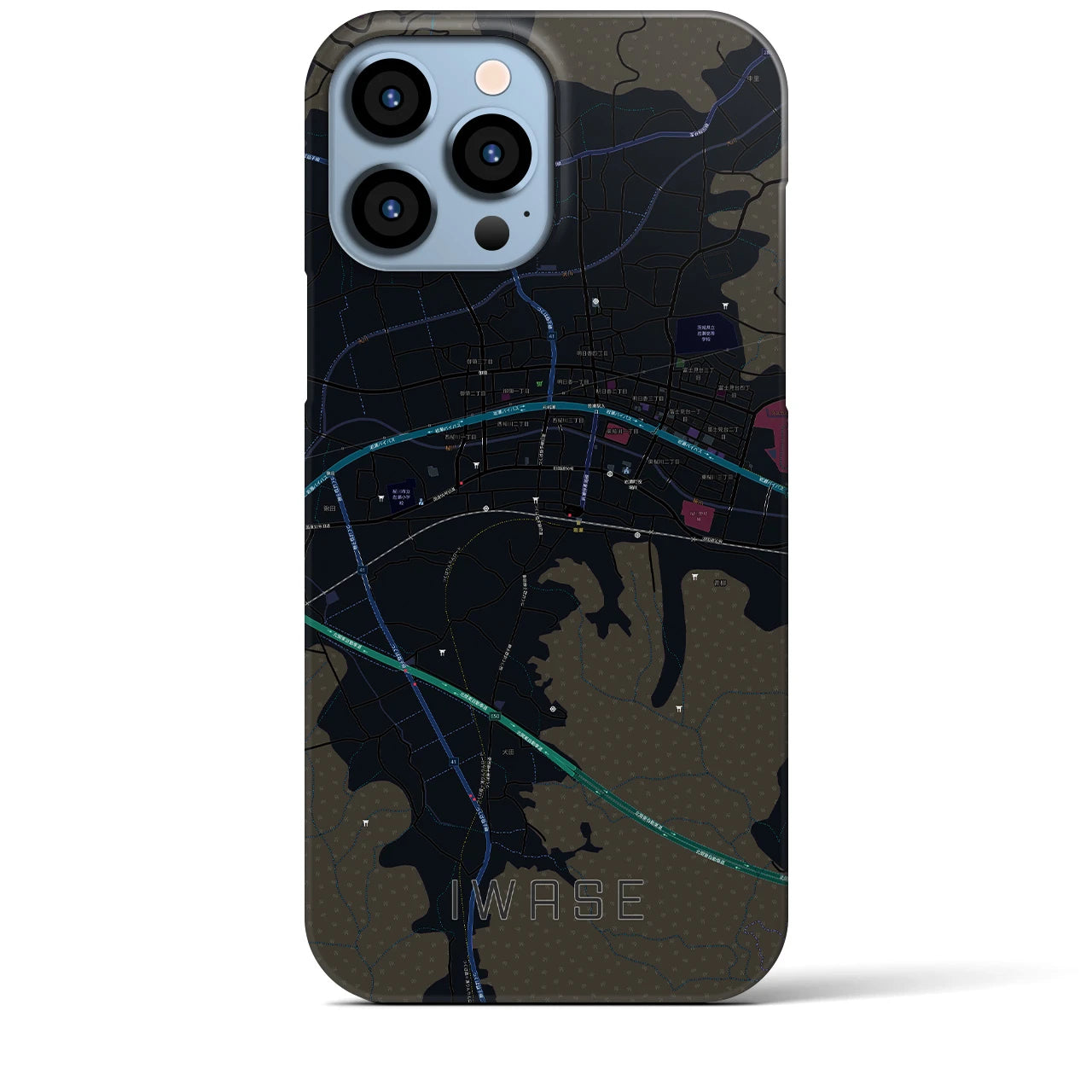 【岩瀬】地図柄iPhoneケース（バックカバータイプ・ブラック）iPhone 13 Pro Max 用