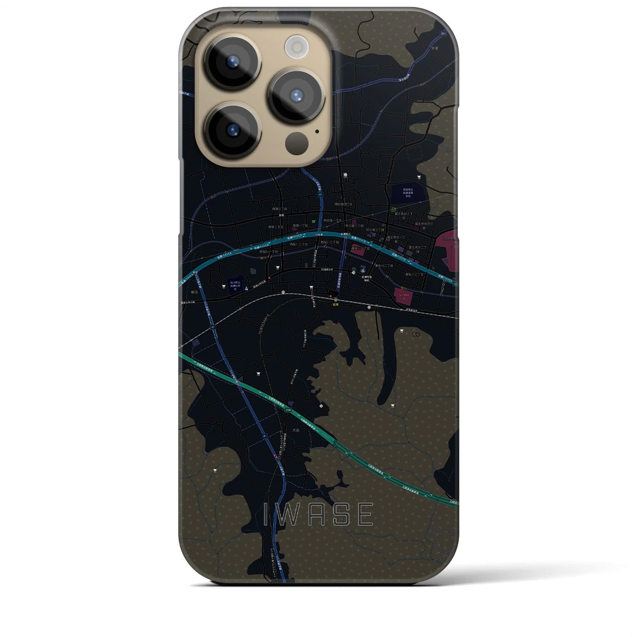 【岩瀬】地図柄iPhoneケース（バックカバータイプ・ブラック）iPhone 14 Pro Max 用