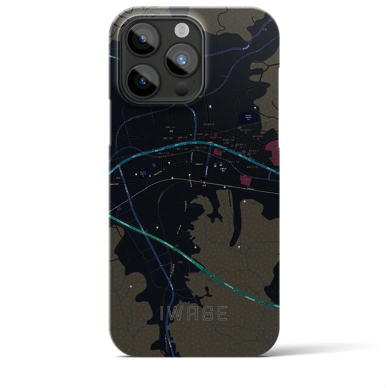 【岩瀬】地図柄iPhoneケース（バックカバータイプ・ブラック）iPhone 15 Pro Max 用