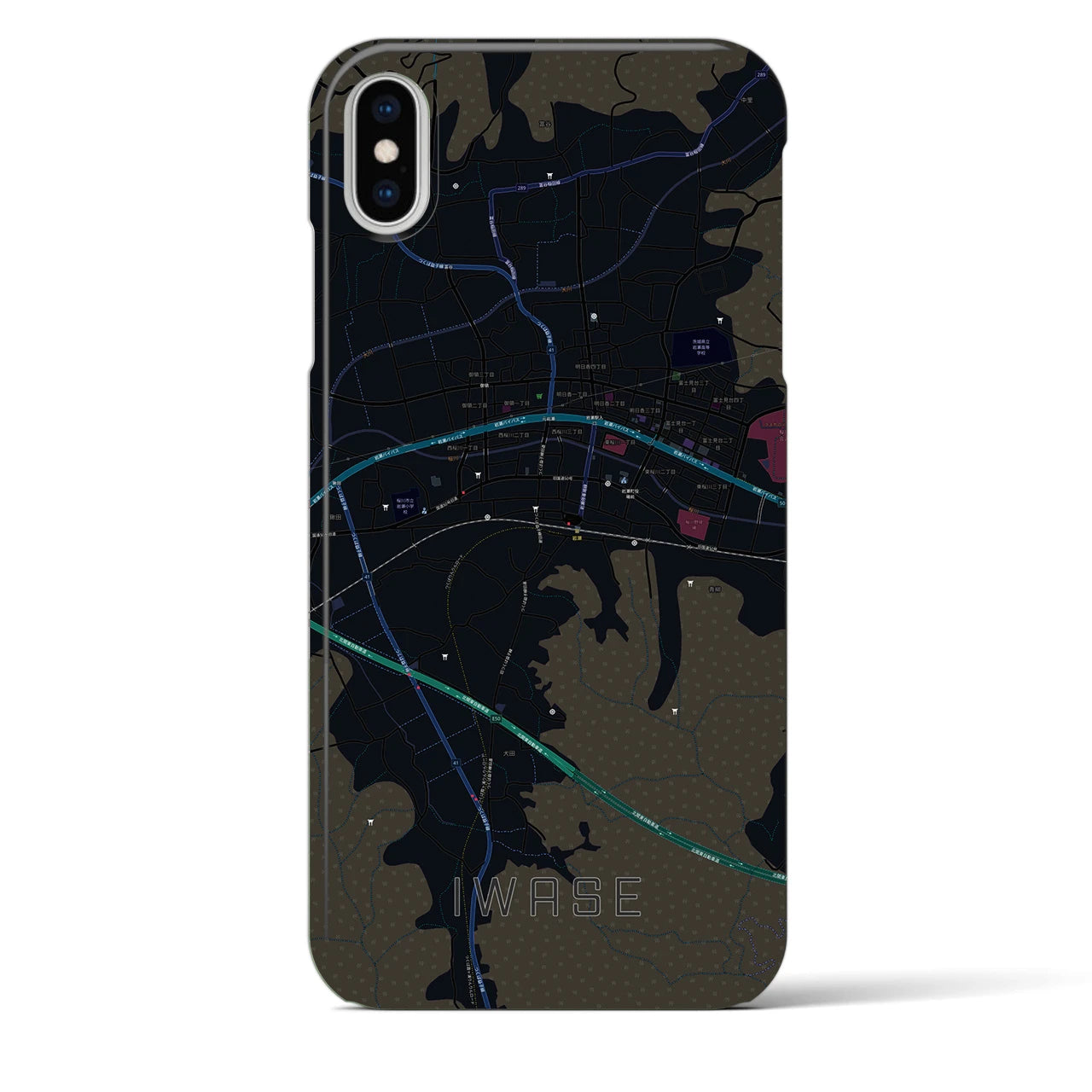【岩瀬】地図柄iPhoneケース（バックカバータイプ・ブラック）iPhone XS Max 用