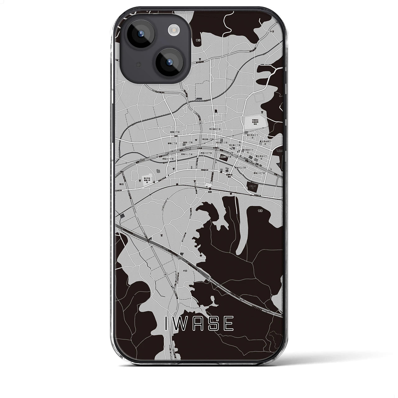 【岩瀬】地図柄iPhoneケース（クリアタイプ・モノトーン）iPhone 14 Plus 用