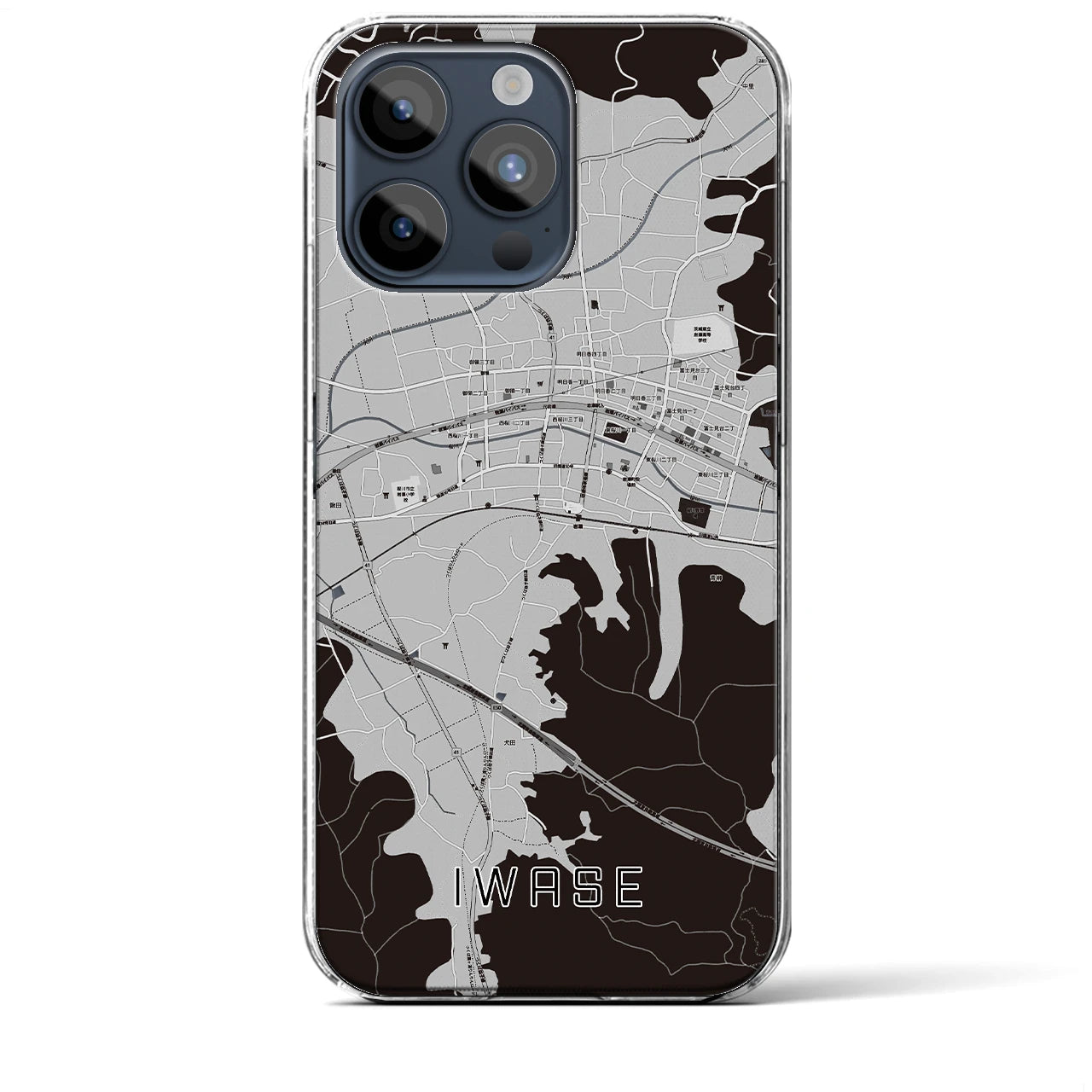 【岩瀬】地図柄iPhoneケース（クリアタイプ・モノトーン）iPhone 15 Pro Max 用