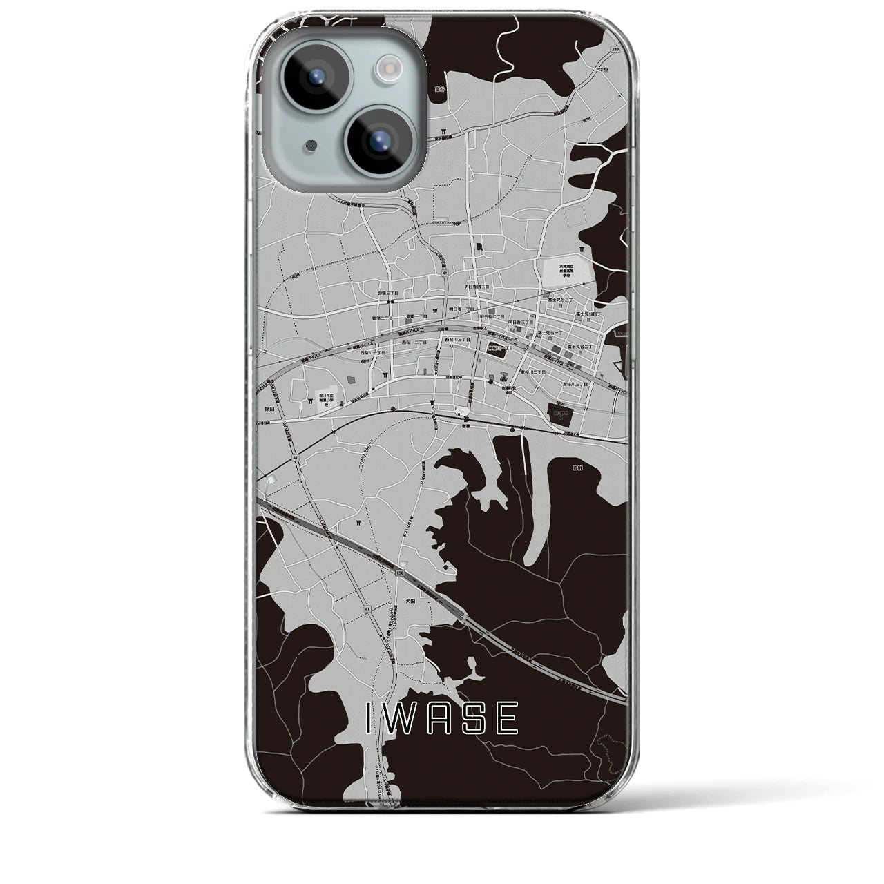 【岩瀬】地図柄iPhoneケース（クリアタイプ・モノトーン）iPhone 15 Plus 用
