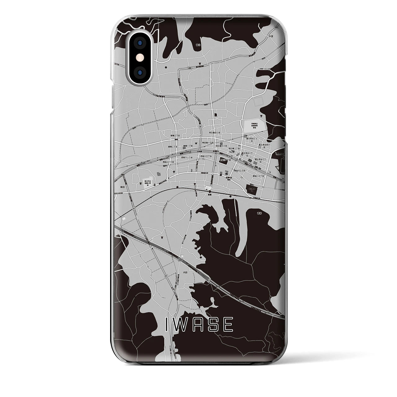 【岩瀬】地図柄iPhoneケース（クリアタイプ・モノトーン）iPhone XS Max 用