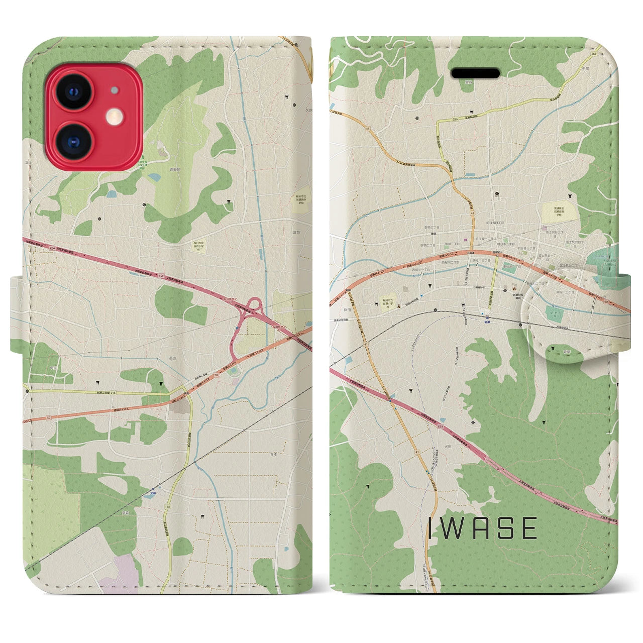 【岩瀬】地図柄iPhoneケース（手帳両面タイプ・ナチュラル）iPhone 11 用