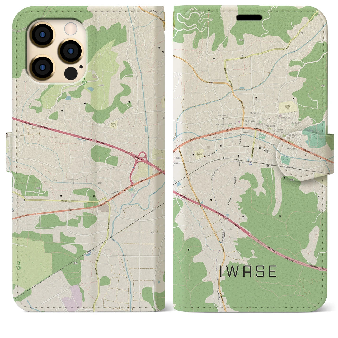 【岩瀬】地図柄iPhoneケース（手帳両面タイプ・ナチュラル）iPhone 12 Pro Max 用