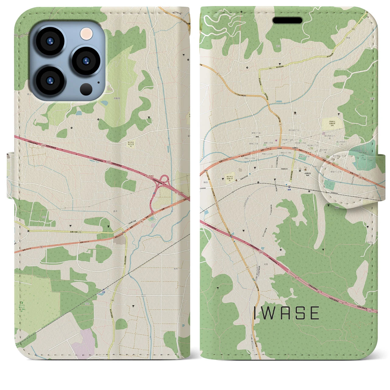 【岩瀬】地図柄iPhoneケース（手帳両面タイプ・ナチュラル）iPhone 13 Pro Max 用