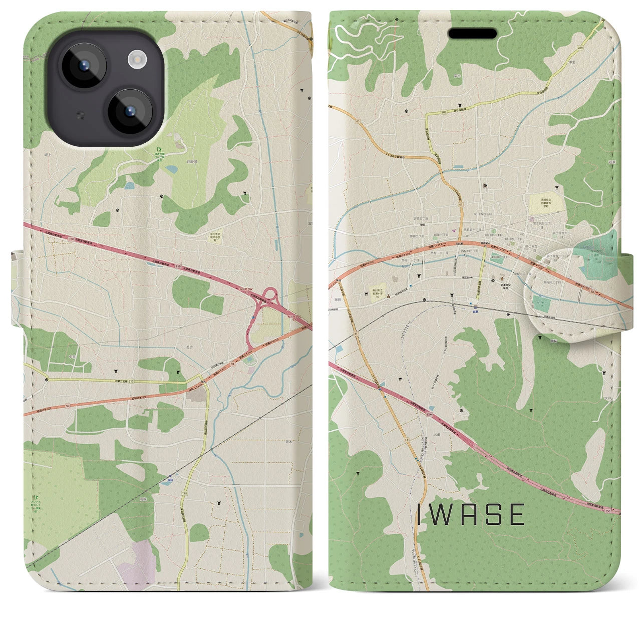 【岩瀬】地図柄iPhoneケース（手帳両面タイプ・ナチュラル）iPhone 14 Plus 用