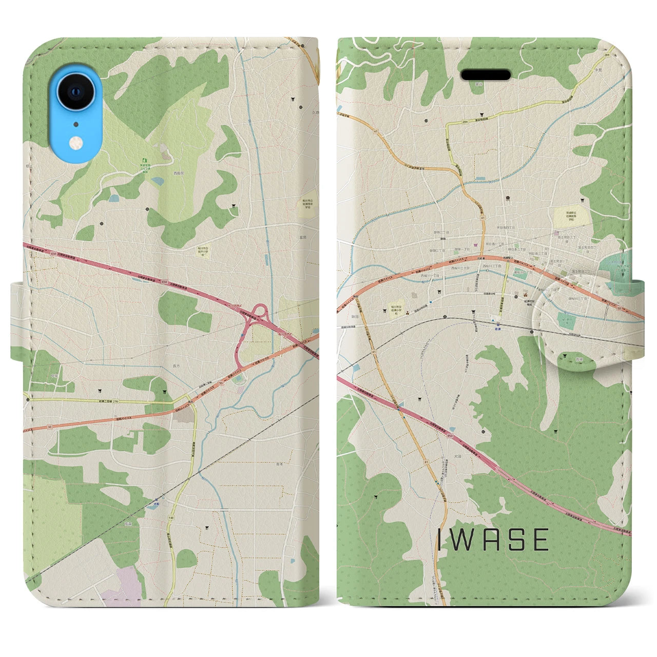 【岩瀬】地図柄iPhoneケース（手帳両面タイプ・ナチュラル）iPhone XR 用
