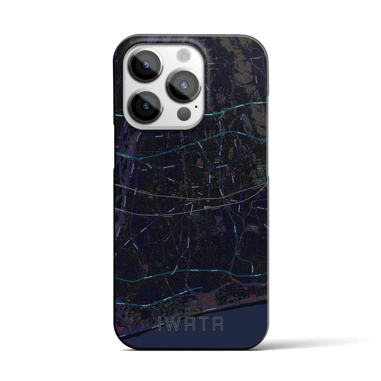 【磐田】地図柄iPhoneケース（バックカバータイプ・ブラック）iPhone 14 Pro 用