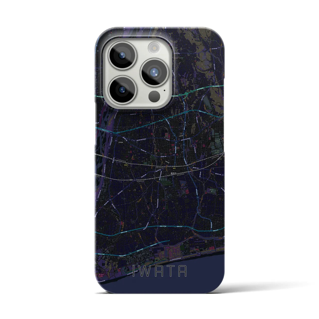 【磐田】地図柄iPhoneケース（バックカバータイプ・ブラック）iPhone 15 Pro 用