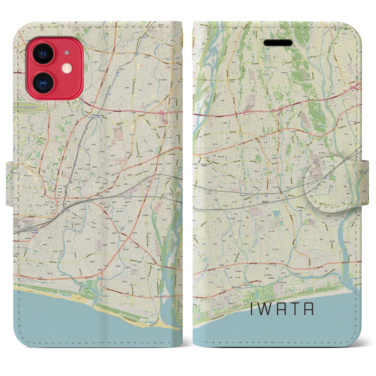 【磐田】地図柄iPhoneケース（手帳両面タイプ・ナチュラル）iPhone 11 用