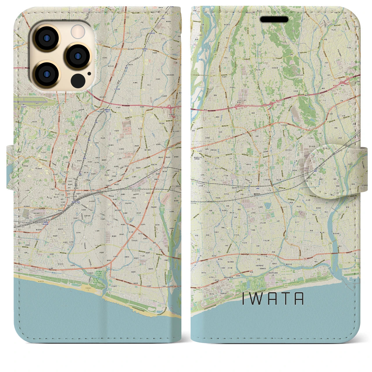 【磐田】地図柄iPhoneケース（手帳両面タイプ・ナチュラル）iPhone 12 Pro Max 用