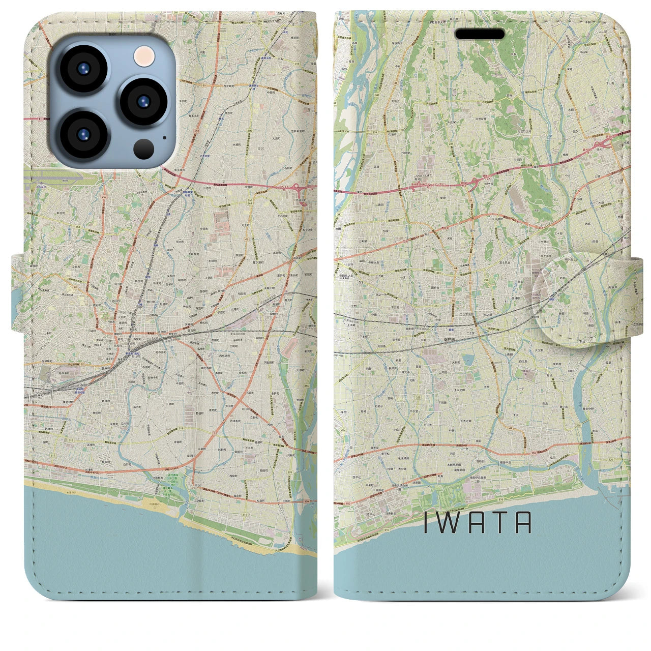 【磐田】地図柄iPhoneケース（手帳両面タイプ・ナチュラル）iPhone 13 Pro Max 用