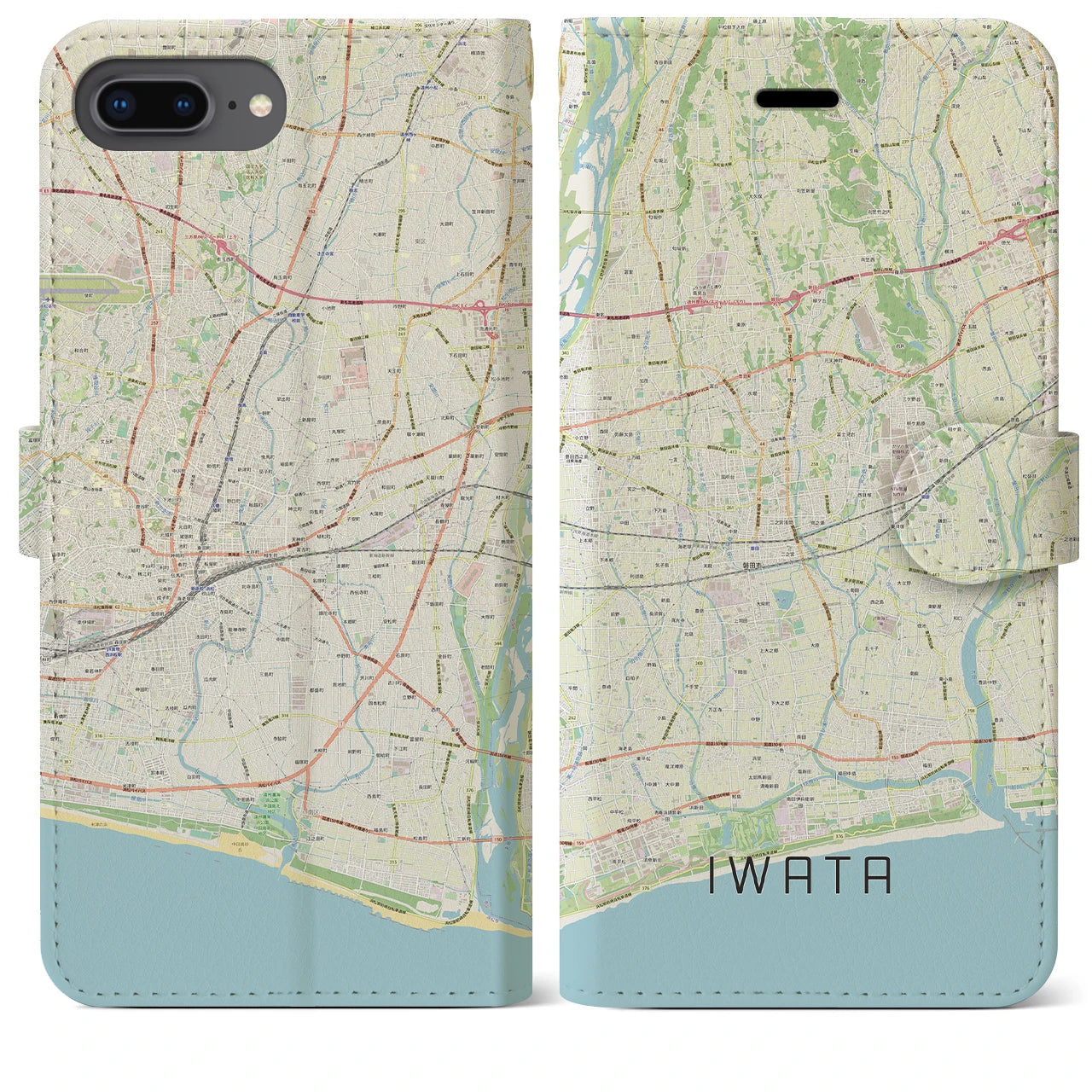 【磐田】地図柄iPhoneケース（手帳両面タイプ・ナチュラル）iPhone 8Plus /7Plus / 6sPlus / 6Plus 用