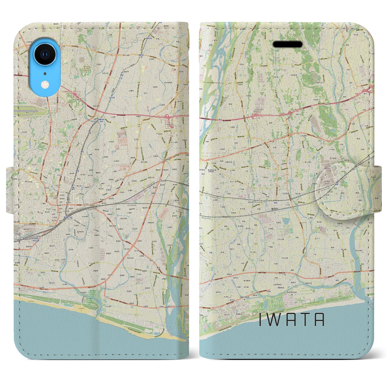 【磐田】地図柄iPhoneケース（手帳両面タイプ・ナチュラル）iPhone XR 用
