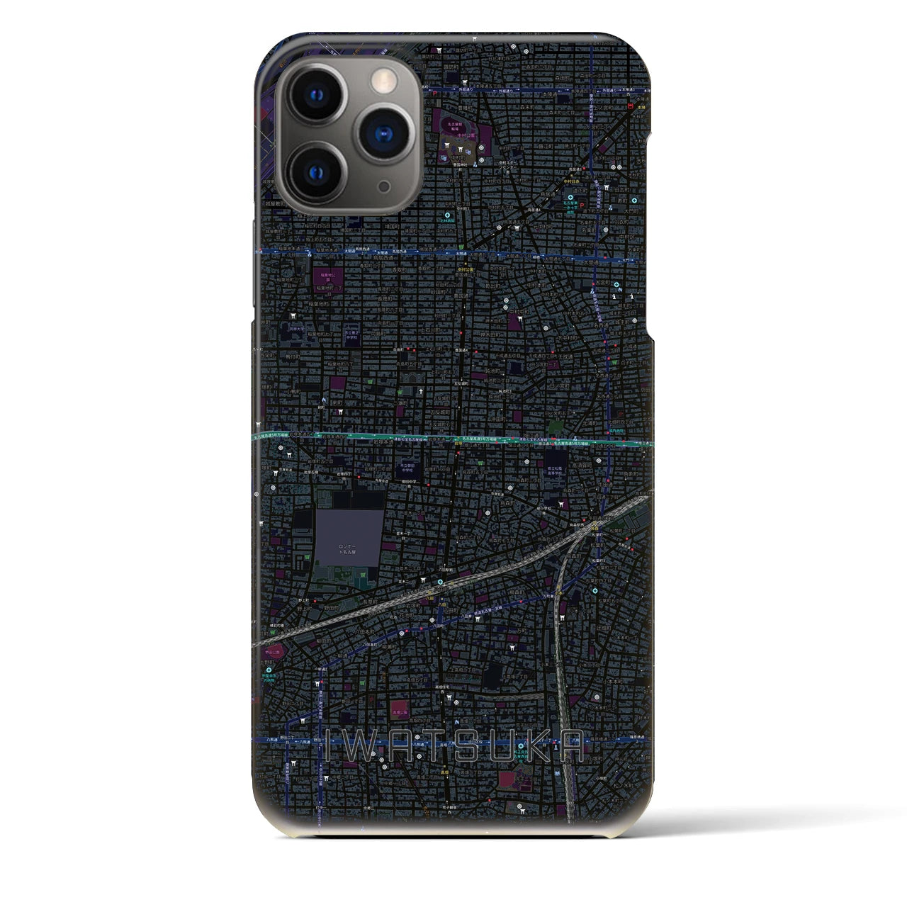 【岩塚】地図柄iPhoneケース（バックカバータイプ・ブラック）iPhone 11 Pro Max 用