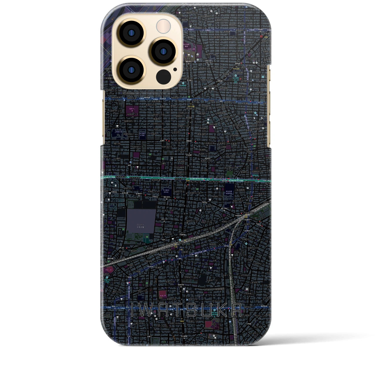 【岩塚】地図柄iPhoneケース（バックカバータイプ・ブラック）iPhone 12 Pro Max 用