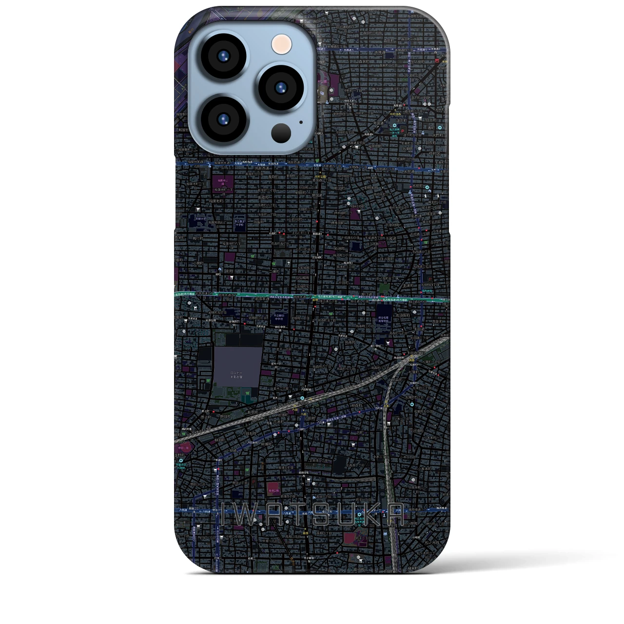 【岩塚】地図柄iPhoneケース（バックカバータイプ・ブラック）iPhone 13 Pro Max 用