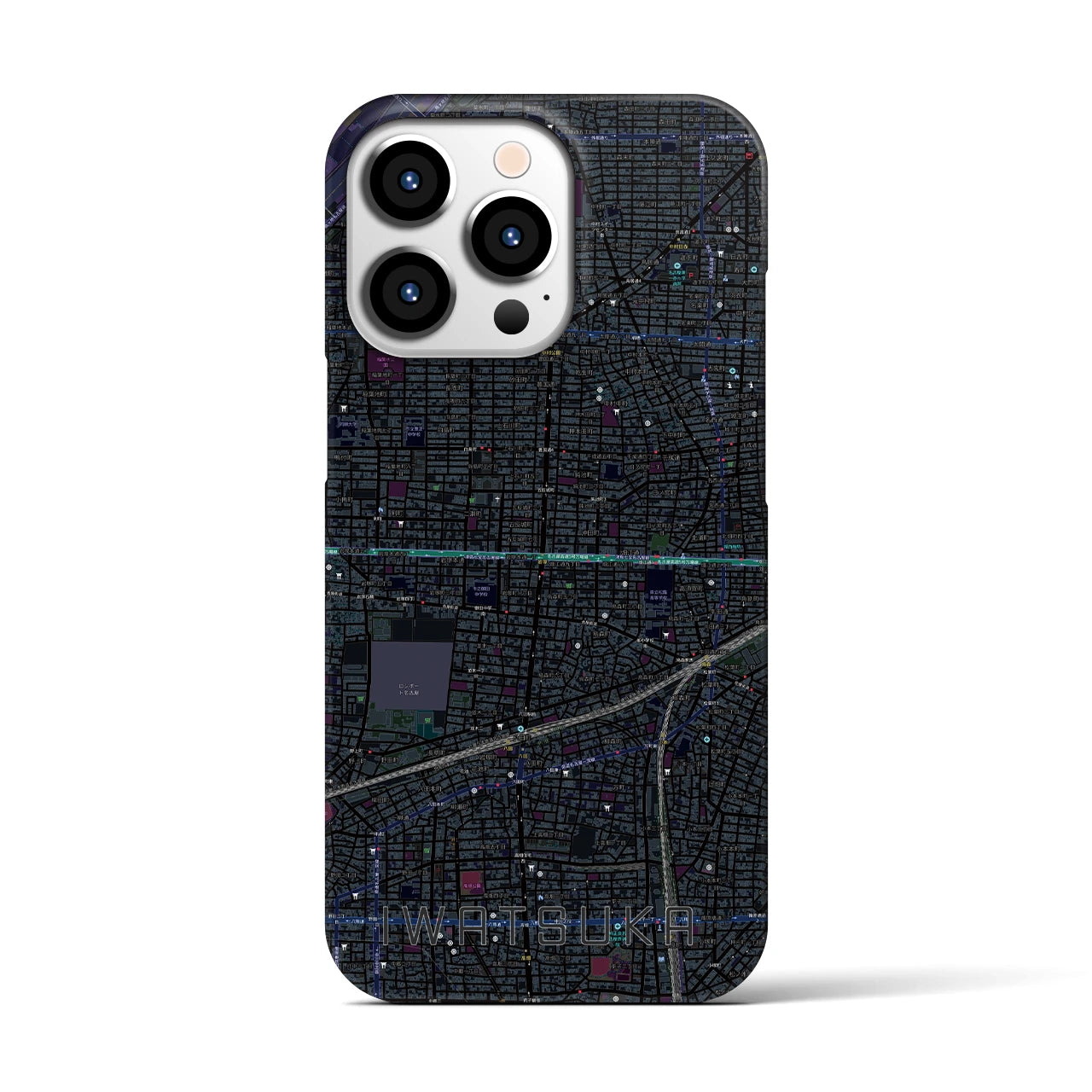 【岩塚】地図柄iPhoneケース（バックカバータイプ・ブラック）iPhone 13 Pro 用