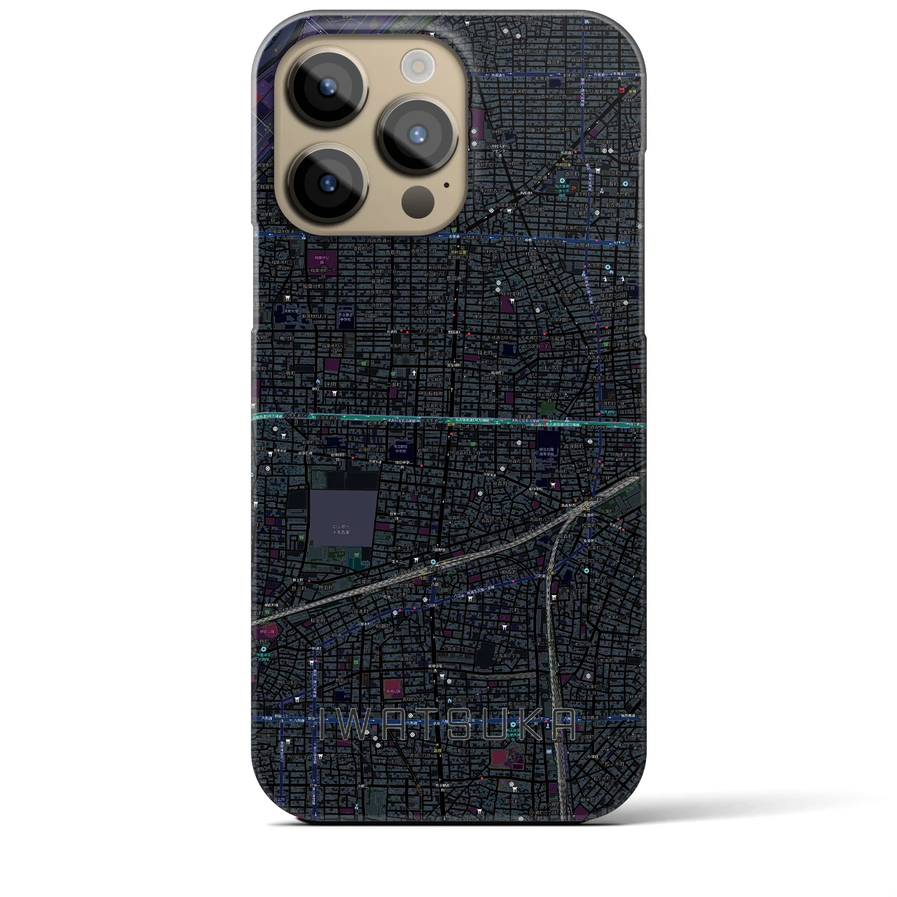 【岩塚】地図柄iPhoneケース（バックカバータイプ・ブラック）iPhone 14 Pro Max 用