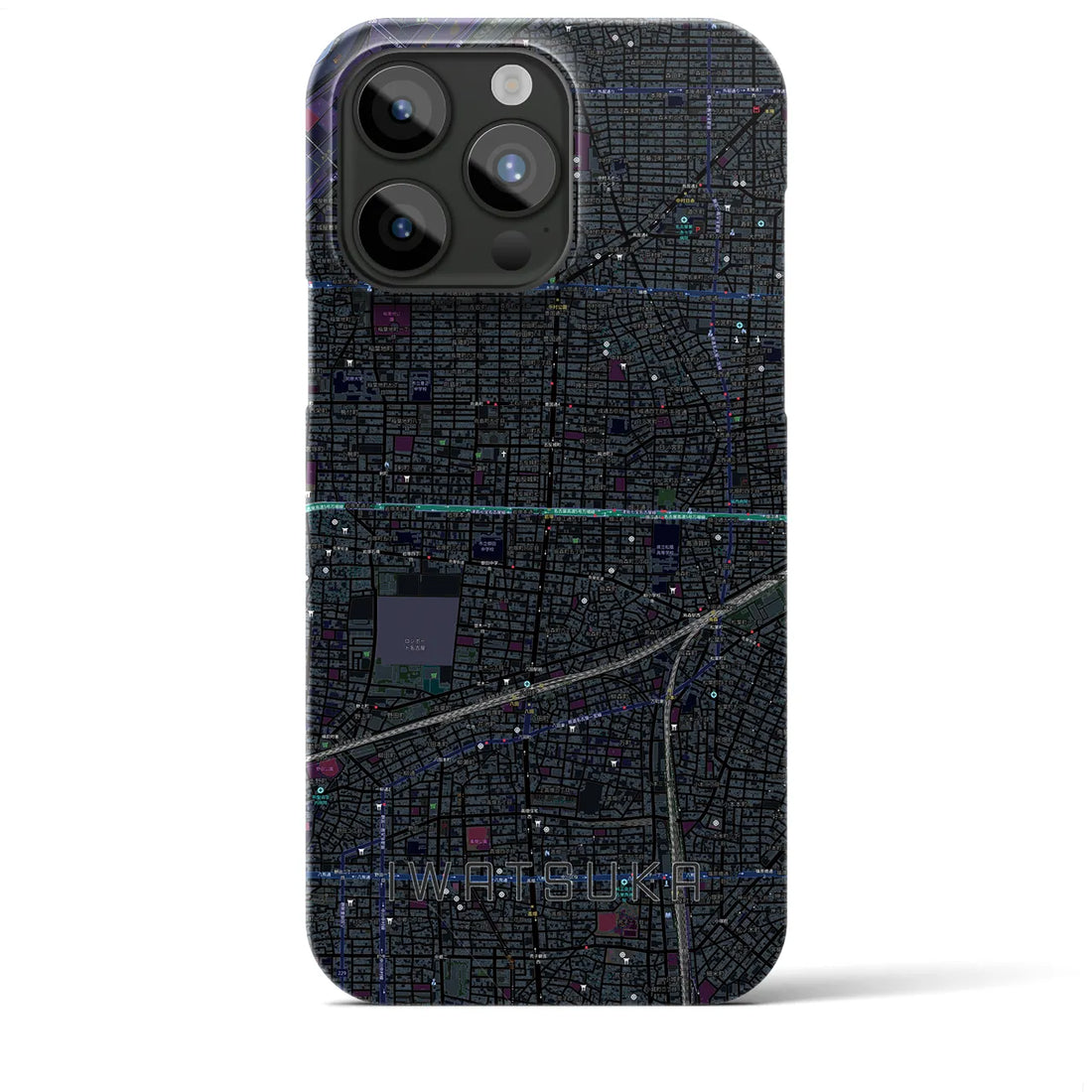 【岩塚】地図柄iPhoneケース（バックカバータイプ・ブラック）iPhone 15 Pro Max 用