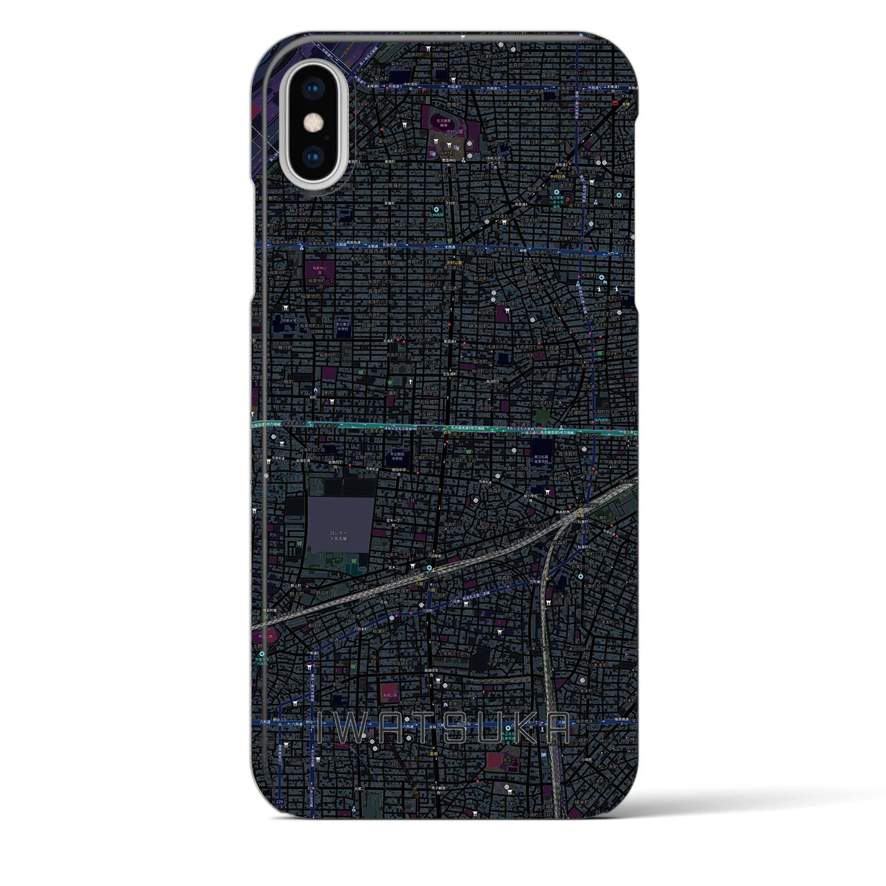 【岩塚】地図柄iPhoneケース（バックカバータイプ・ブラック）iPhone XS Max 用