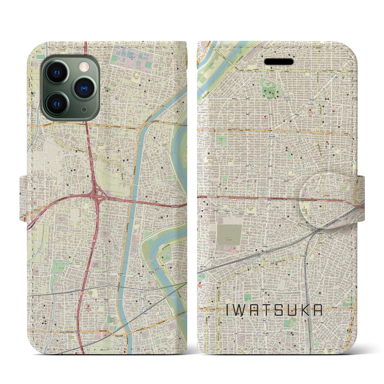 【岩塚】地図柄iPhoneケース（手帳両面タイプ・ナチュラル）iPhone 11 Pro 用