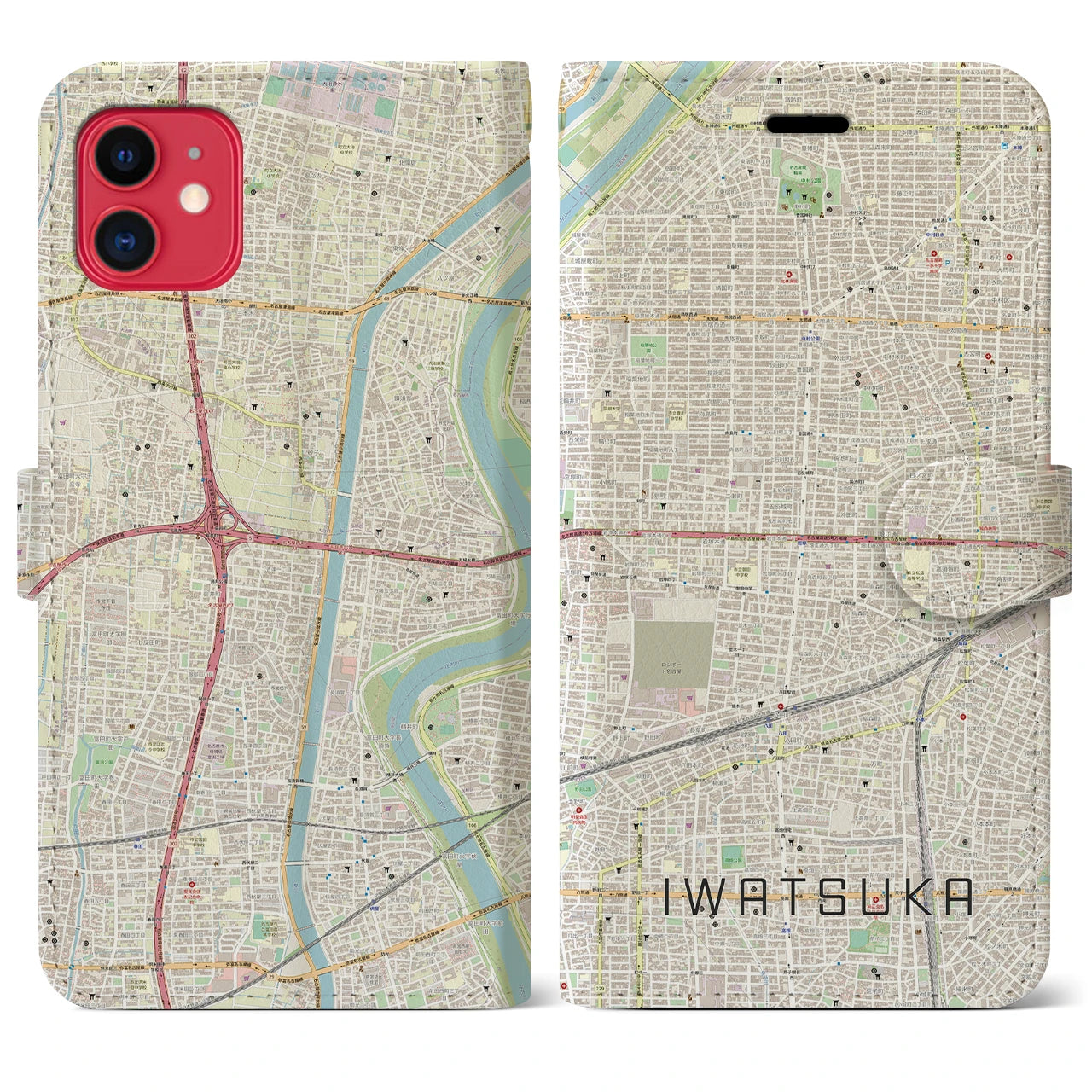 【岩塚】地図柄iPhoneケース（手帳両面タイプ・ナチュラル）iPhone 11 用