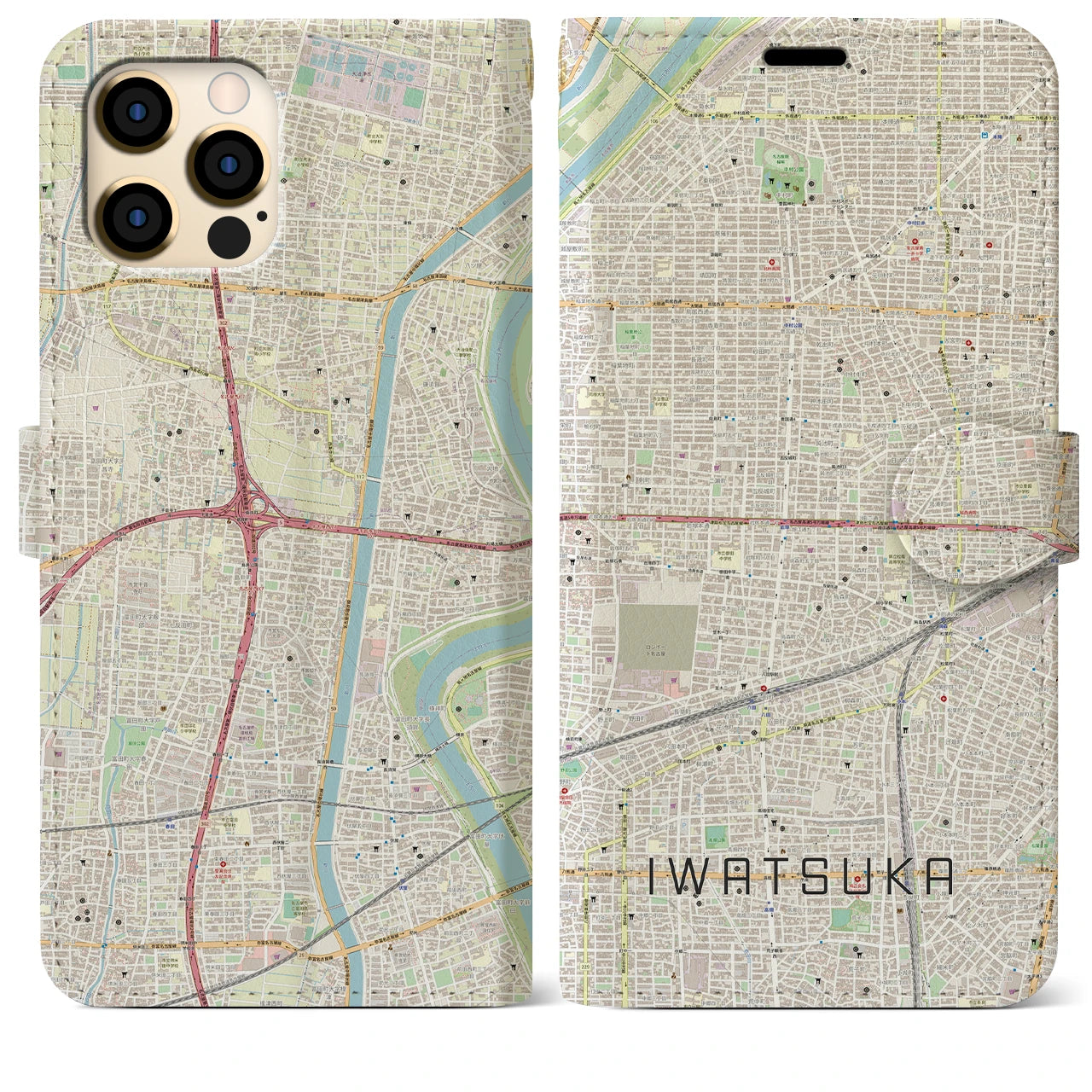 【岩塚】地図柄iPhoneケース（手帳両面タイプ・ナチュラル）iPhone 12 Pro Max 用