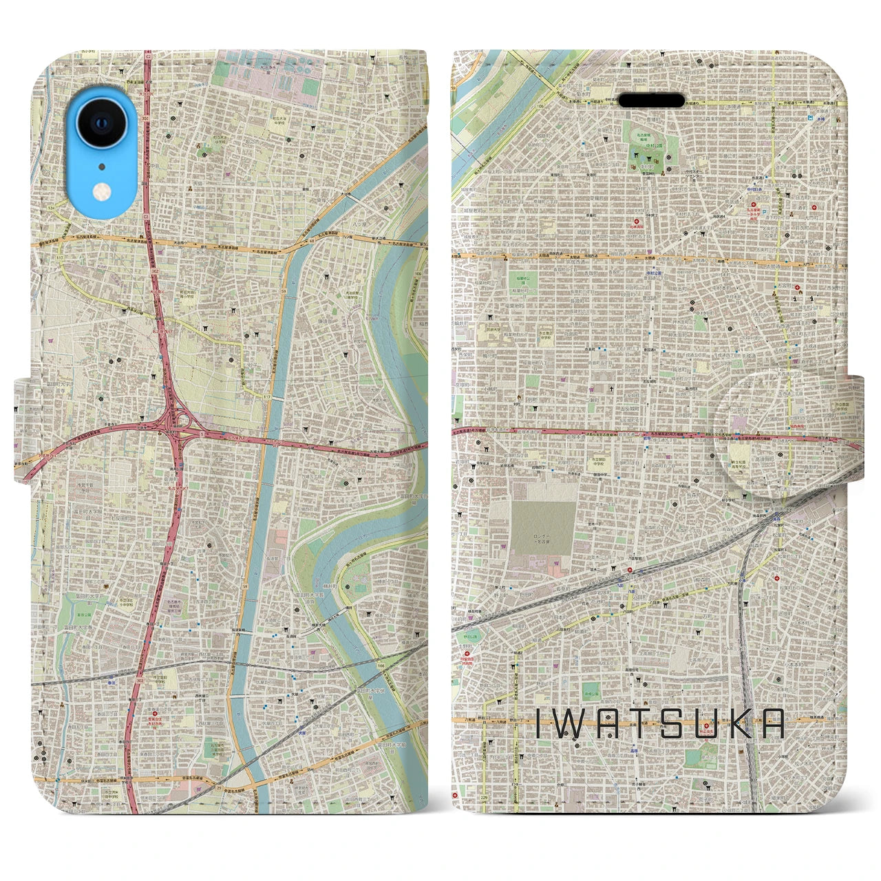 【岩塚】地図柄iPhoneケース（手帳両面タイプ・ナチュラル）iPhone XR 用