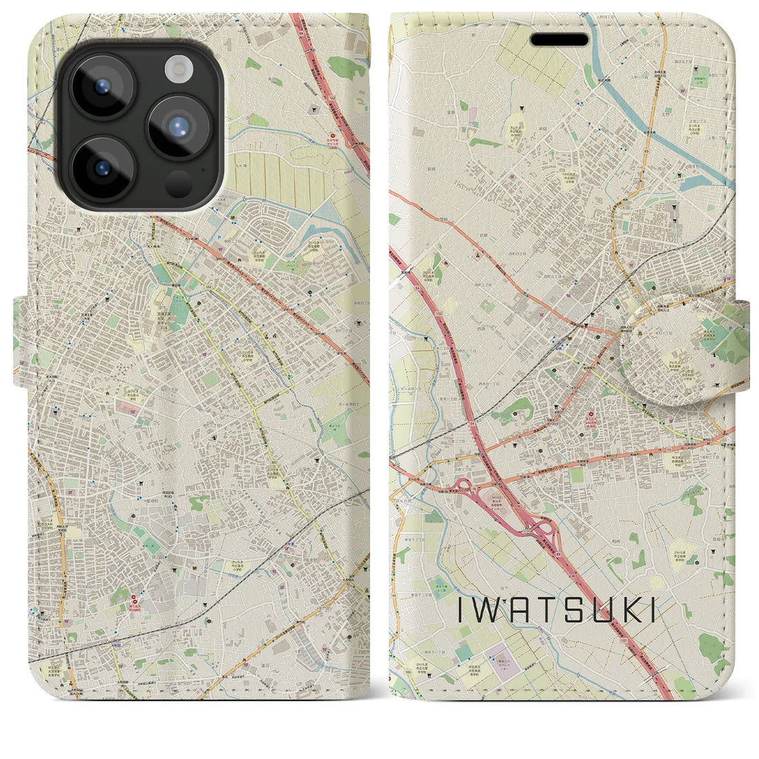 【岩槻】地図柄iPhoneケース（手帳両面タイプ・ナチュラル）iPhone 15 Pro Max 用