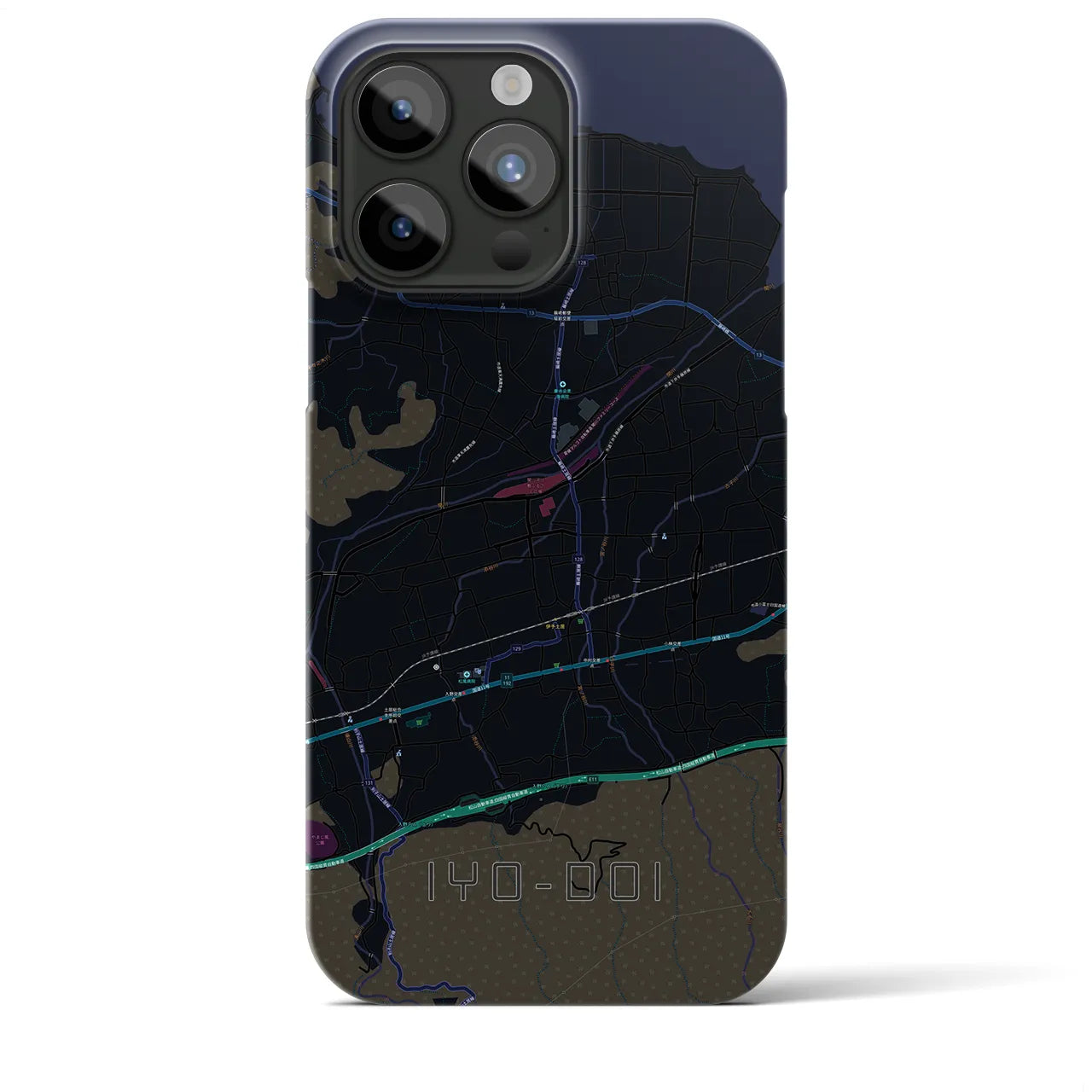 【伊予土居】地図柄iPhoneケース（バックカバータイプ・ブラック）iPhone 15 Pro Max 用