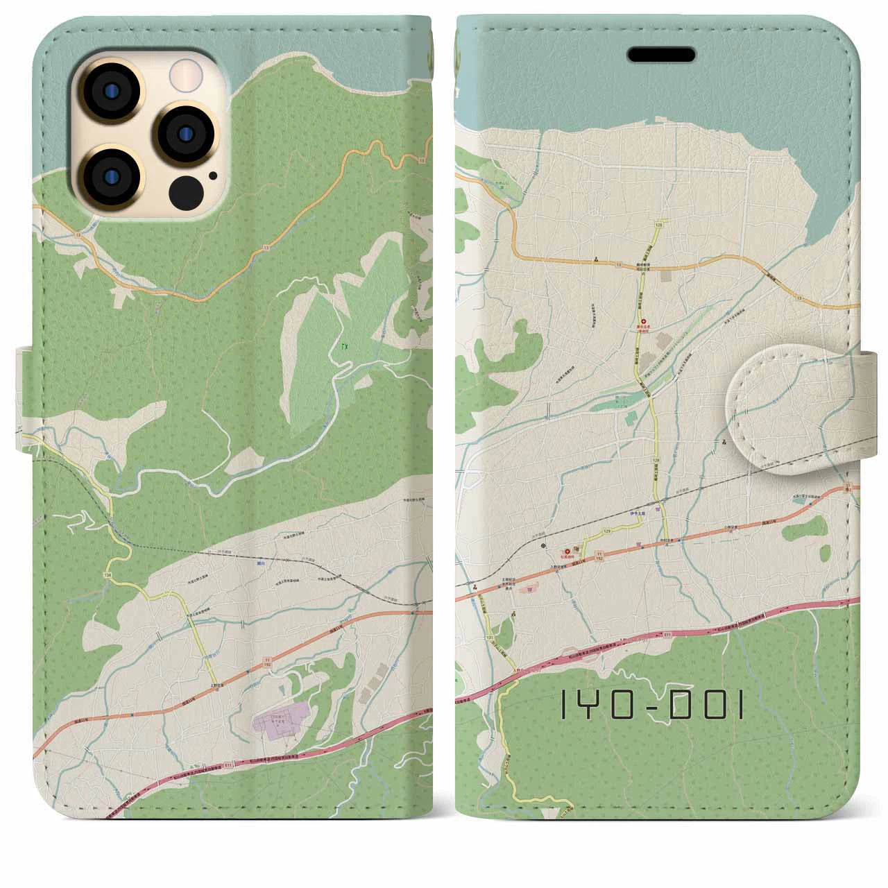 【伊予土居】地図柄iPhoneケース（手帳両面タイプ・ナチュラル）iPhone 12 Pro Max 用