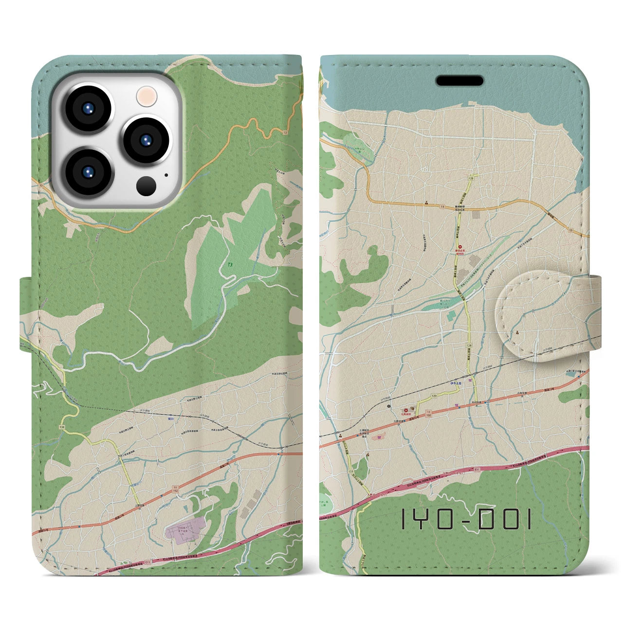 【伊予土居】地図柄iPhoneケース（手帳両面タイプ・ナチュラル）iPhone 13 Pro 用